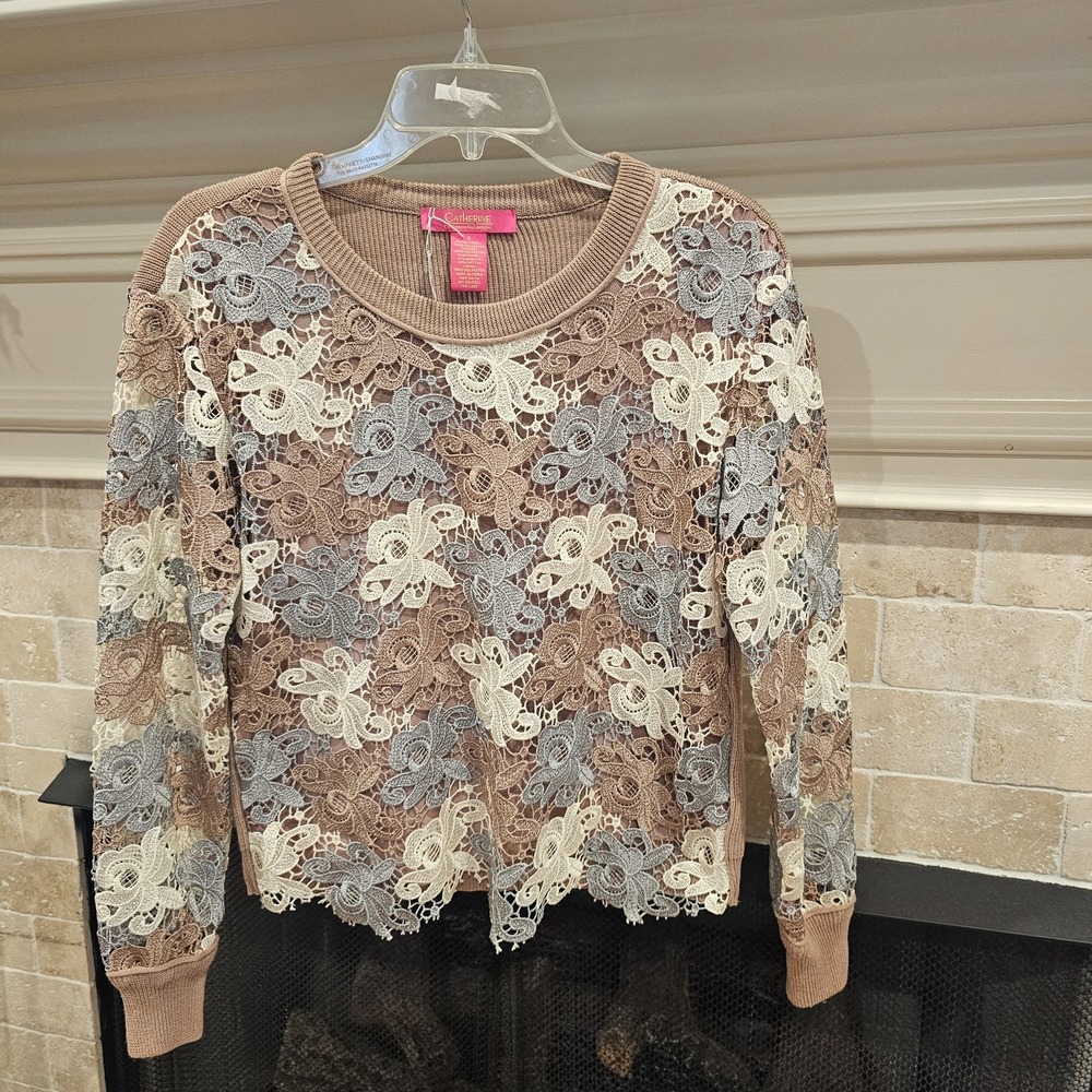 Catherine Malandrino Crochet Small Pink Blue Blouse